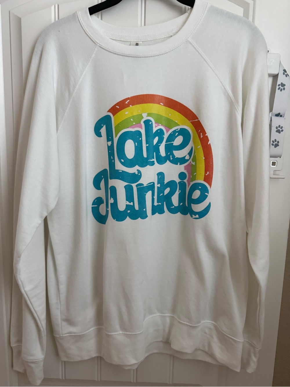Pink Lily White "Lake Junkie" Rainbow Graphic Crewneck Sweatshirt